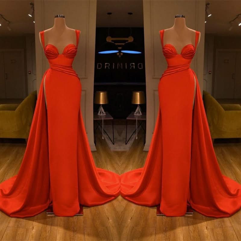 BMbride Beautiful Red Starps Sweetheart Long Prom Dress With Split BMbride