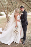 BMbride Beautiful Simple White A-line Wedding Dress With Side Slit BMbride