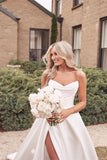 BMbride Beautiful Simple White A-line Wedding Dress With Side Slit BMbride