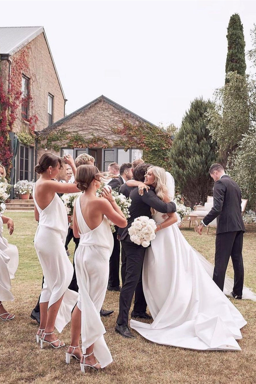 BMbride Beautiful Simple White A-line Wedding Dress With Side Slit BMbride