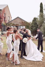 BMbride Beautiful Simple White A-line Wedding Dress With Side Slit BMbride