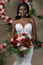 BMbride Beautiful Strapless Sweetheart Lace Mermaid Wedding Dress With Applique BMbride
