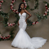 BMbride Beautiful Strapless Sweetheart Lace Mermaid Wedding Dress With Applique BMbride