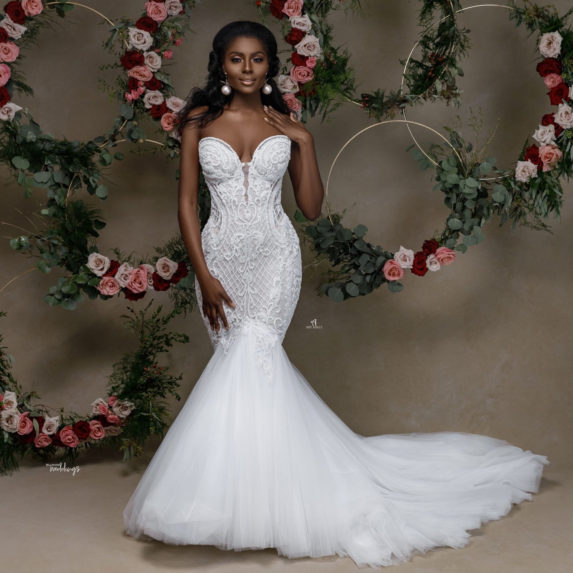 BMbride Beautiful Strapless Sweetheart Lace Mermaid Wedding Dress With Applique BMbride