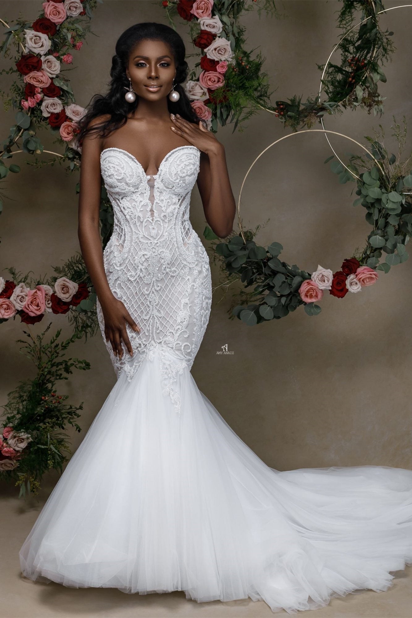 BMbride Beautiful Strapless Sweetheart Lace Mermaid Wedding Dress With Applique BMbride