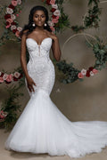 BMbride Beautiful Strapless Sweetheart Lace Mermaid Wedding Dress With Applique BMbride