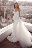 Beautiful Sweetheart Mermaid Tulle Wedding Dresses With Lace BM bride