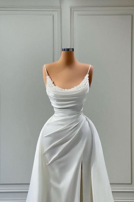 BMbride Beautiful White Long A-line Spaghetti Straps Wedding Dresses With Beads BMbride
