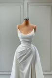 BMbride Beautiful White Long A-line Spaghetti Straps Wedding Dresses With Beads BMbride