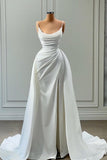 BMbride Beautiful White Long A-line Spaghetti Straps Wedding Dresses With Beads BMbride
