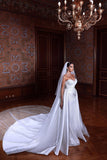 BMbride Beautiful White Sweetheart Beading Sleeveless Wedding Dress With Detachable Train BMbride