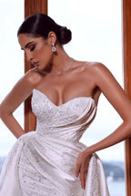 BMbride Beautiful White Sweetheart Beading Sleeveless Wedding Dress With Detachable Train BMbride