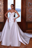 BMbride Beautiful White Sweetheart Beading Sleeveless Wedding Dress With Detachable Train BMbride