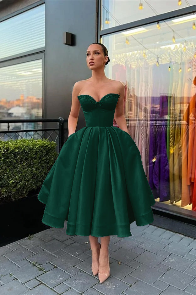 Sweetheart Sleeveless Evening Dress Short with Beading and Pockets BM bride