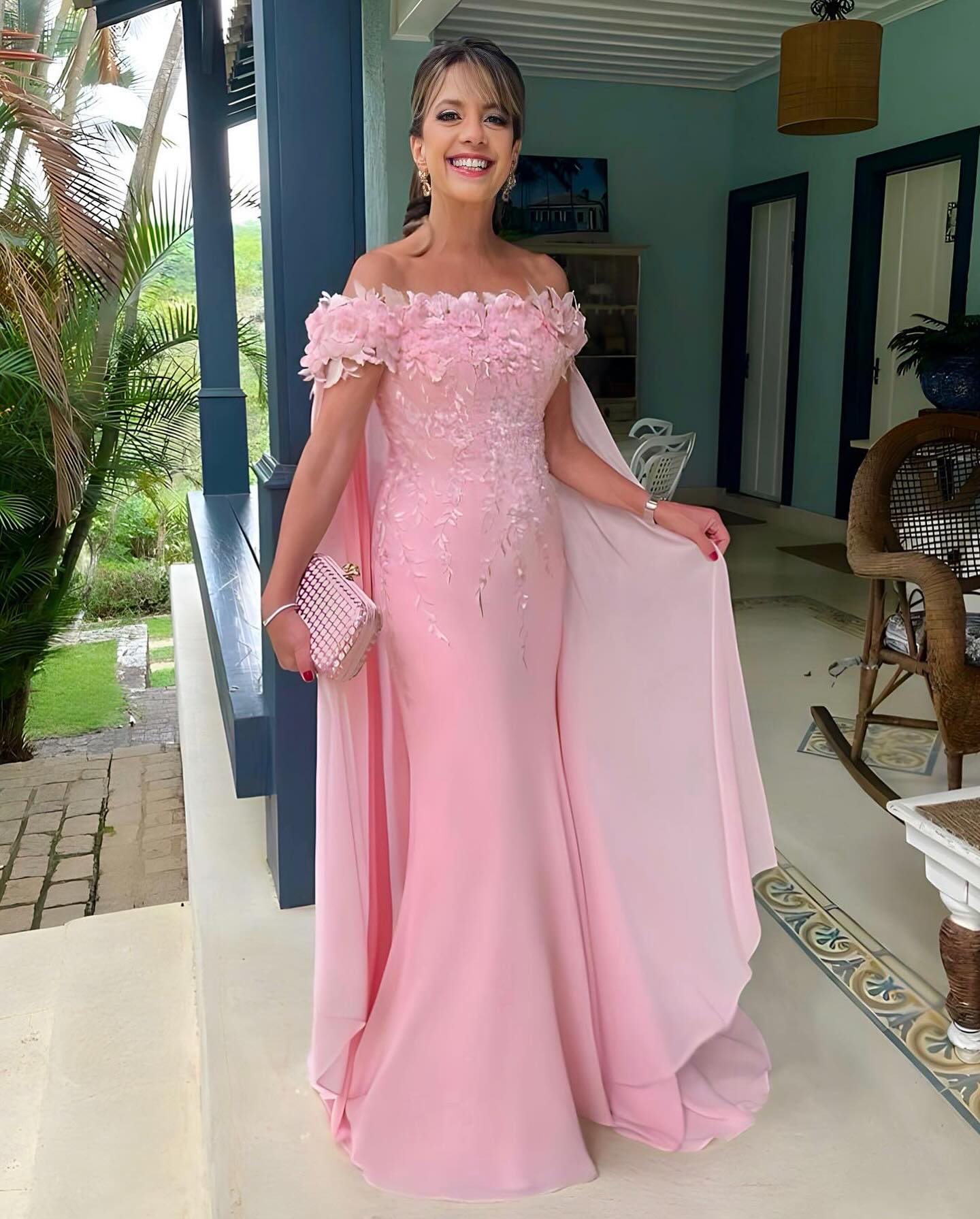 Off the Shoulder Sleeveless Long Mermaid Prom Dress With Appliques BMBRIDE