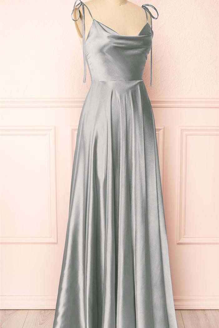 Simple Spaghetti Strap Sleeveless Prom Dress With Split Open Back