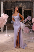 Sleeveless One Shoulder Long Split Prom Dress With Pleated Sequin BMBRIDE
