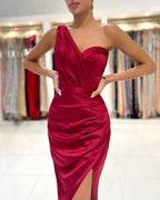Burgundy One Shoulder Short Prom Dress BM bride
