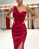 Burgundy One Shoulder Short Prom Dress BM bride