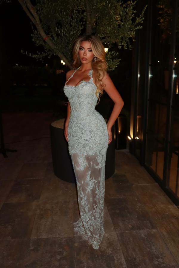 Halter Sleeveless Long Mermaid Prom Dress With Lace Embroidery BMBRIDE