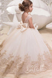 Charming Beige Scoop Neck Sleeveless Ball Gown Flower Girls Dress BM bride