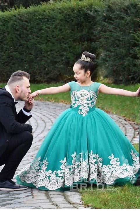 BMbride Beige Scoop Neck Sleeveless Ball Gown Flower Girls Dress BMbride