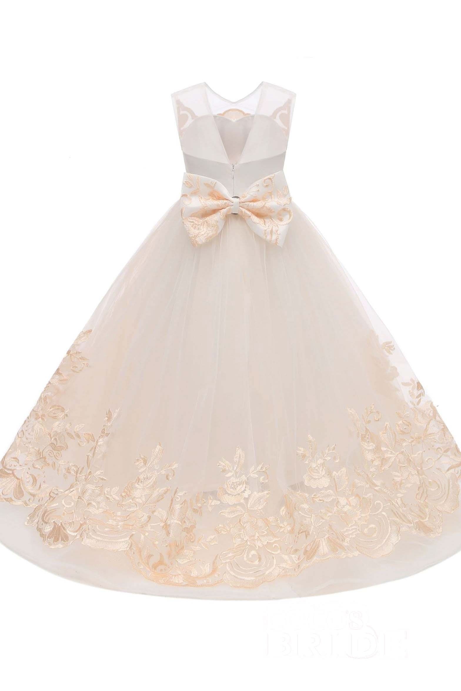 Charming Beige Scoop Neck Sleeveless Ball Gown Flower Girls Dress BM bride