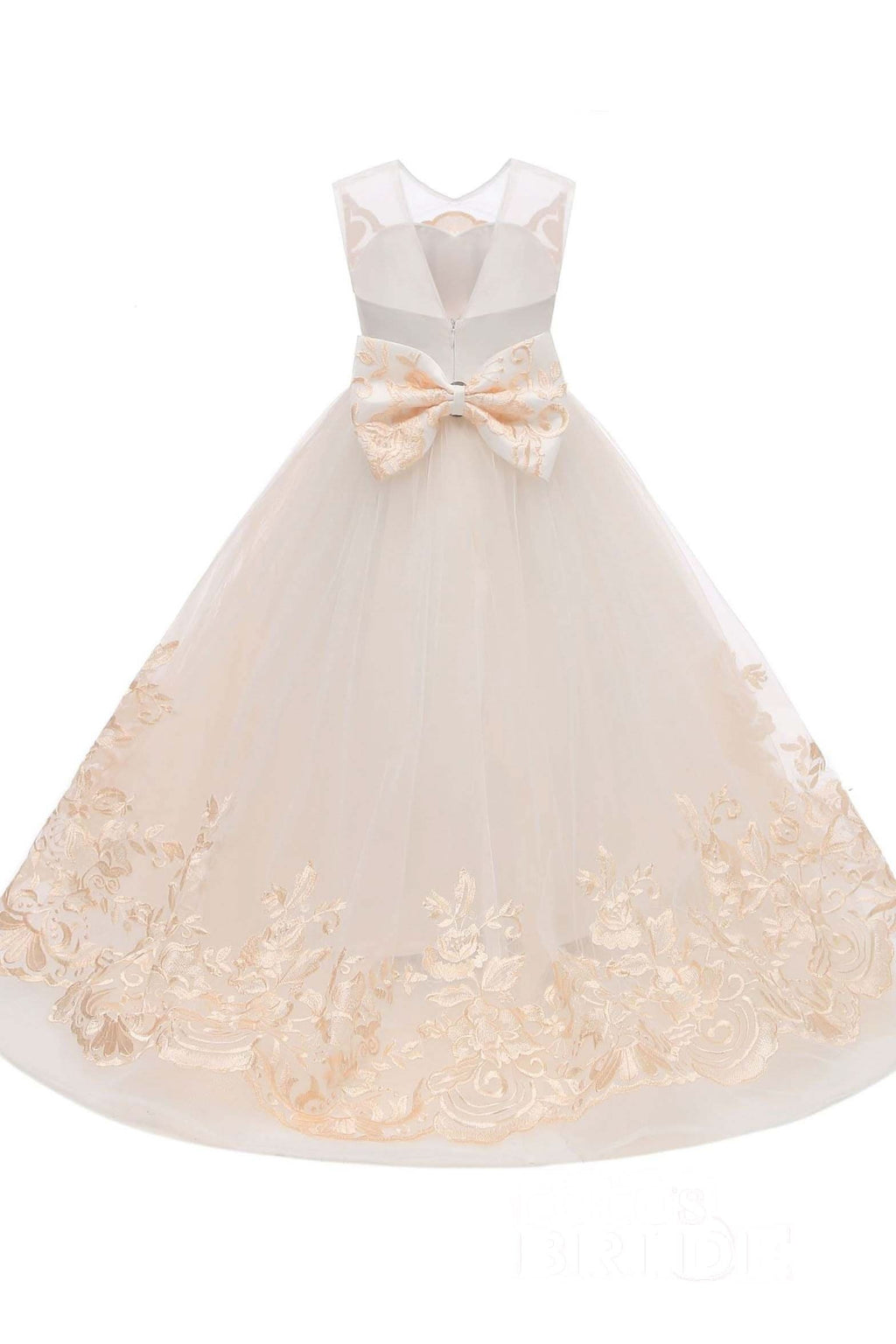 BMbride Beige Scoop Neck Sleeveless Ball Gown Flower Girls Dress BMbride