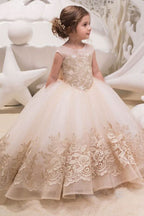 Charming Beige Scoop Neck Sleeveless Ball Gown Flower Girls Dress BM bride