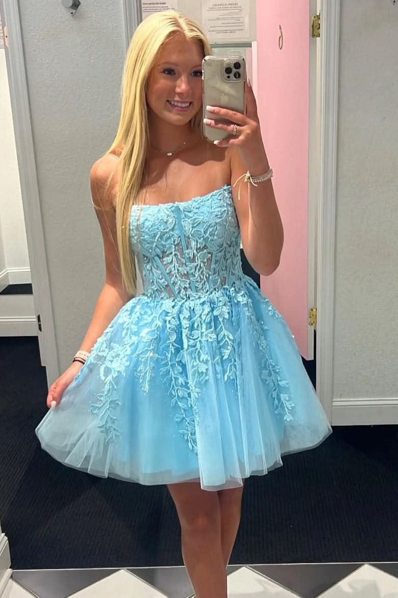 Shimmering Blue Sequin Tight Spaghetti Straps Homecoming Dress with Flounce Hem BM bride