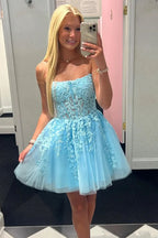 Shimmering Blue Sequin Tight Spaghetti Straps Homecoming Dress with Flounce Hem BM bride