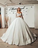 Sweetheart Pearl Floor-Length Ruffle Ball Gown Wedding Dress with Long Sleeves BM bride
