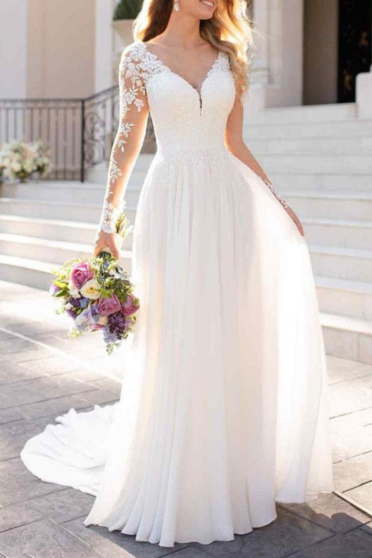 Long Sleeve Lace Tulle Wedding Dress BM bride