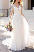 Long Sleeve Lace Tulle Wedding Dress BM bride