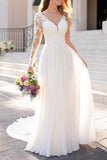Long Sleeve Lace Tulle Wedding Dress BM bride