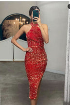 Elegant Halter Sequined Mermaid Prom Dress BM bride