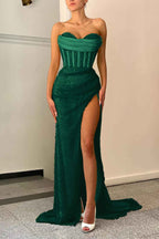 Daffodil Strapless Sweetheart Sleeveless Mermaid Prom Dress Split With Sequins