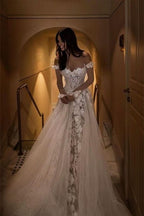 Off-the-Shoulder A-Line Wedding Dress with Lace BM bride