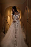Off-the-Shoulder A-Line Wedding Dress with Lace BM bride