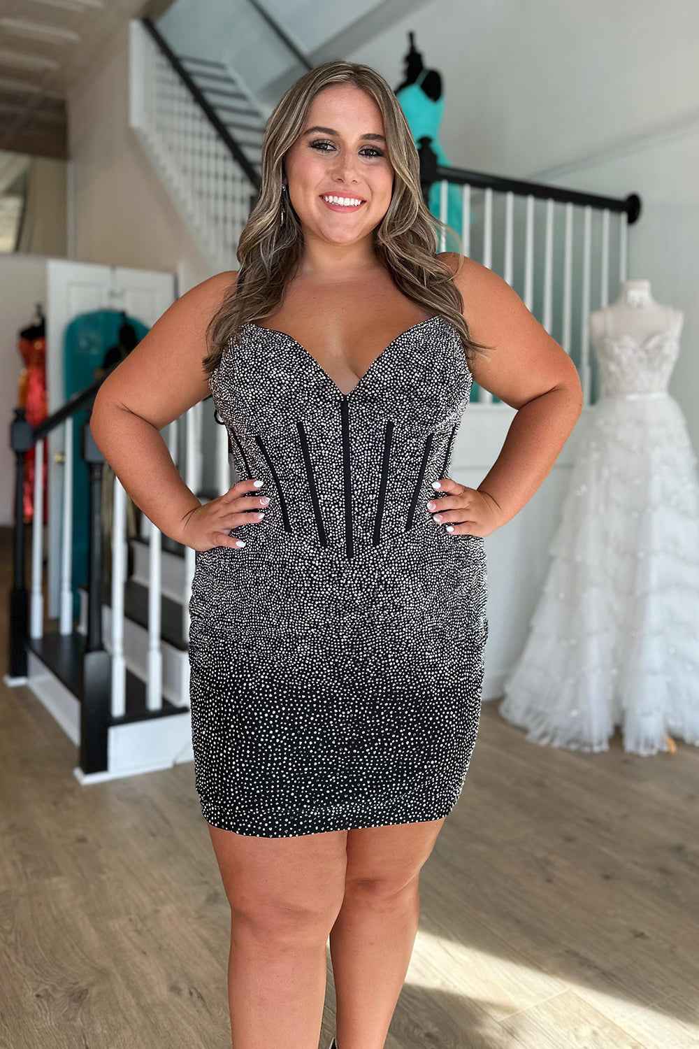 Sparkly Navy Beaded Corset Lace-Up Back Tight Short Homecoming Dress Bmbride