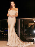 Off-the-Shoulder Long Mermaid Prom Dress BM bride
