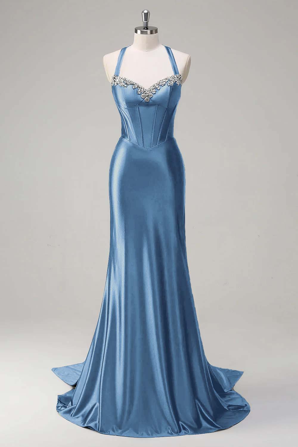 Halter Sleeveless Long Mermaid Prom Dress With Beading Pleated