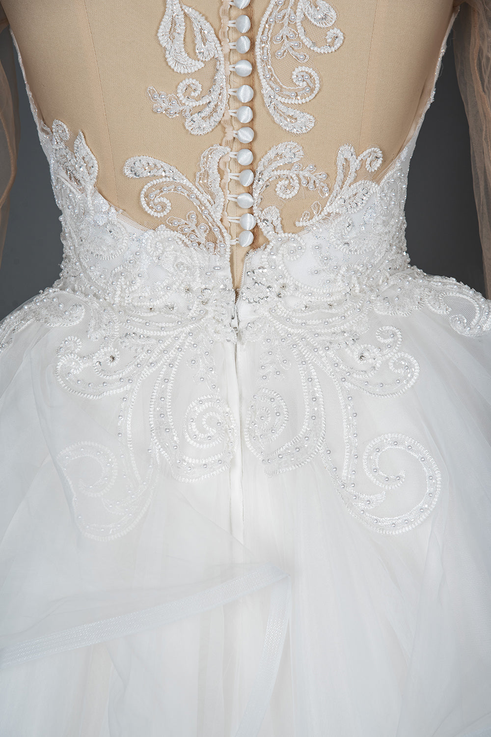 A-Line V-neck Hi-Lo Wedding Dress Open Back Ruffles Tulle With Appliques Lace BM bride