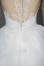 A-Line V-neck Hi-Lo Wedding Dress Open Back Ruffles Tulle With Appliques Lace BM bride