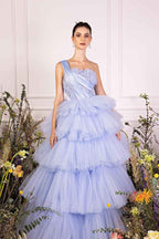 Chic Tulle One Shoulder Sleeveless Ball Gown Long Prom Dress