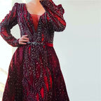 Luxury Sequin Beaded Long Sleeve A-Line Prom Dress BM bride