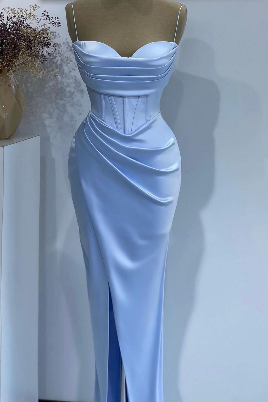 Baby Blue Mermaid Sweetheart Prom Dress with Spaghetti-Straps Online BM bride