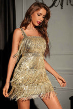 Sparkly Golden A-Line Sequins Short Homecoming Dress with Fringes