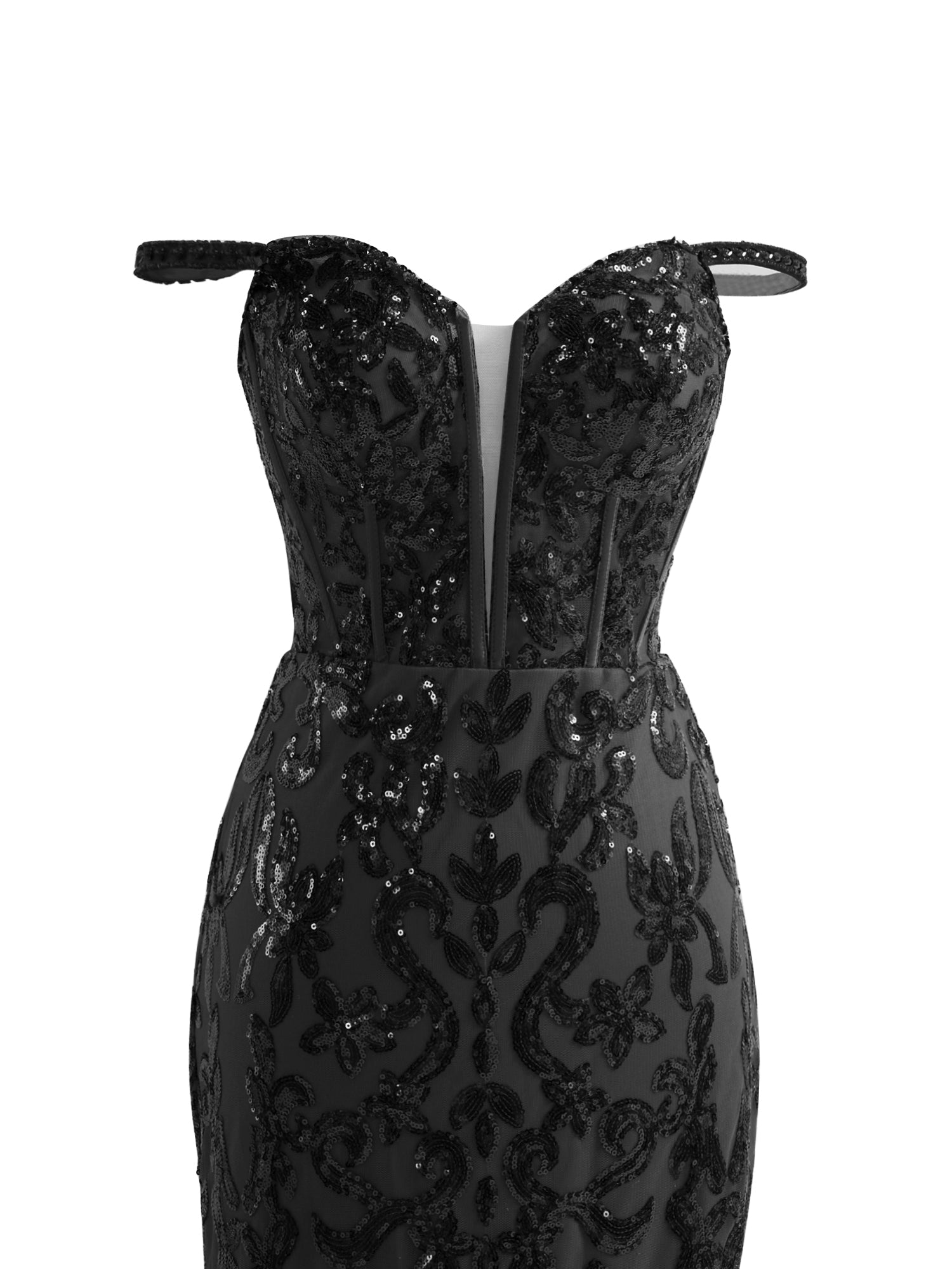 Elegant Black Sheath Sequins Long Prom Dress with Slit BM bride