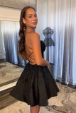 Black Lace Halter Backless A-Line Homecoming Dress BM bride